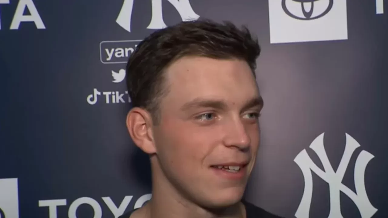 Ben Rice, receptor de los New York Yankees, en una entrevista previa a la Serie Divisional; conecto dos jonrones en la derrota del Juego 2 ante los Rays